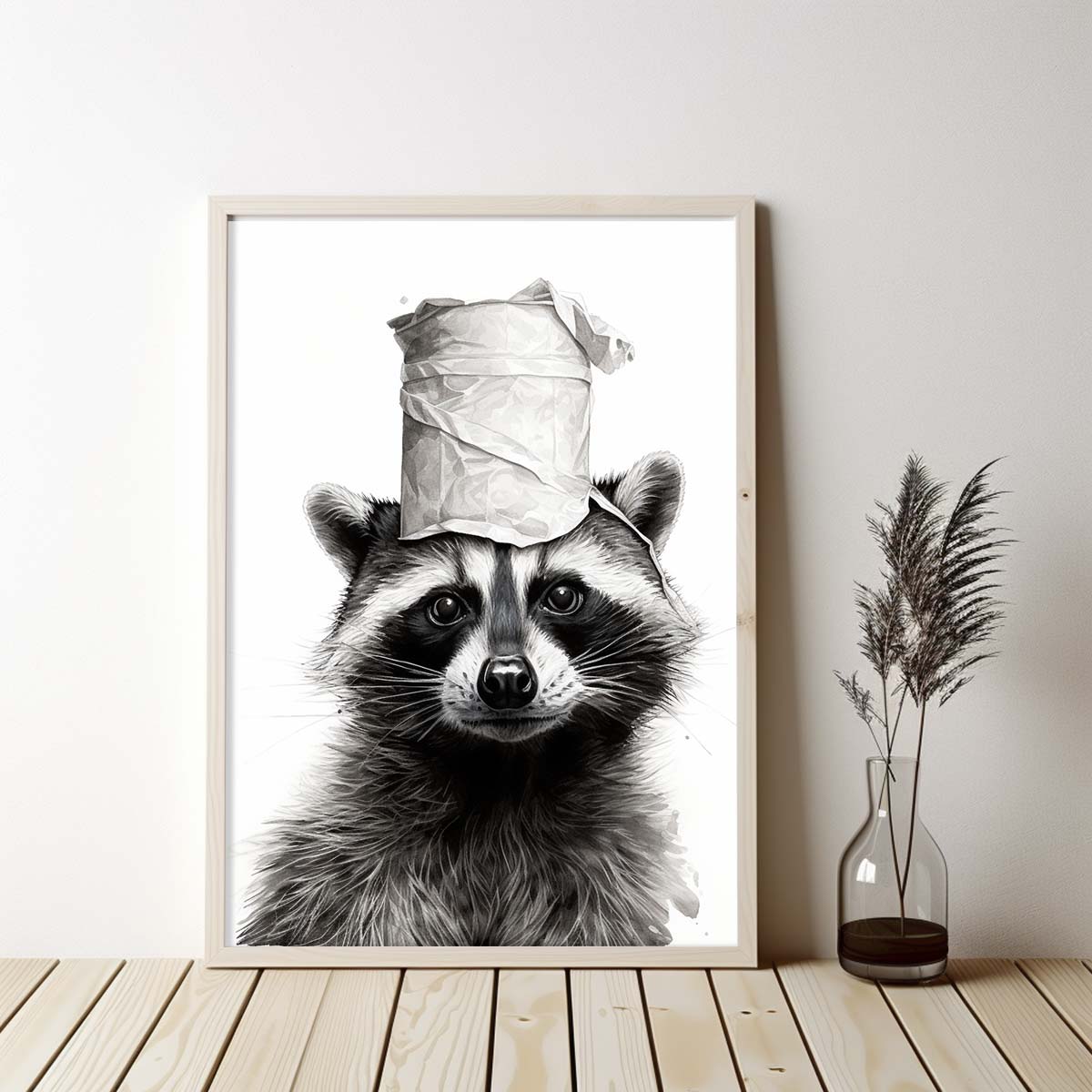 Cute Racoon With Toilet Paper, Canvas Or Poster, Funny Racoon Art, Bathroom Wall Decor, Home Decor, Bathroom Wall Art, Racoon Wall Decor, Animal Decor, Animal Gift, Animal Illustration, Digital Download