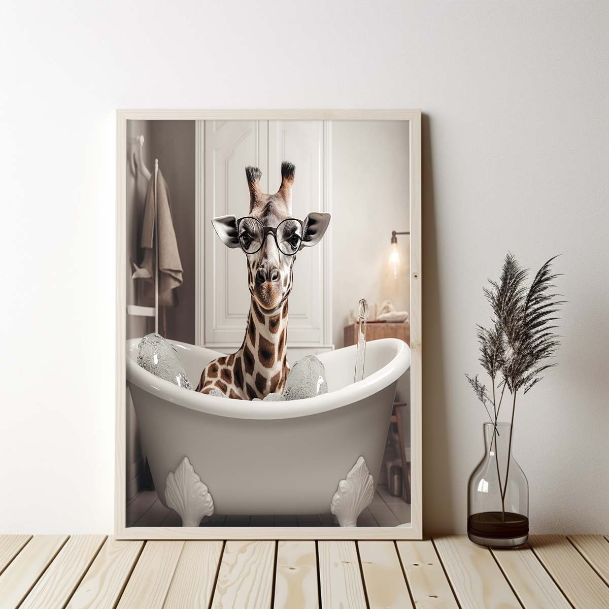 Cute Giraffe 01 in the Bathtub, Funny Animal Wall Art, Bathroom Prints, Animals in Tubs, Cute Animals, Printable Home Decor, Digital Download