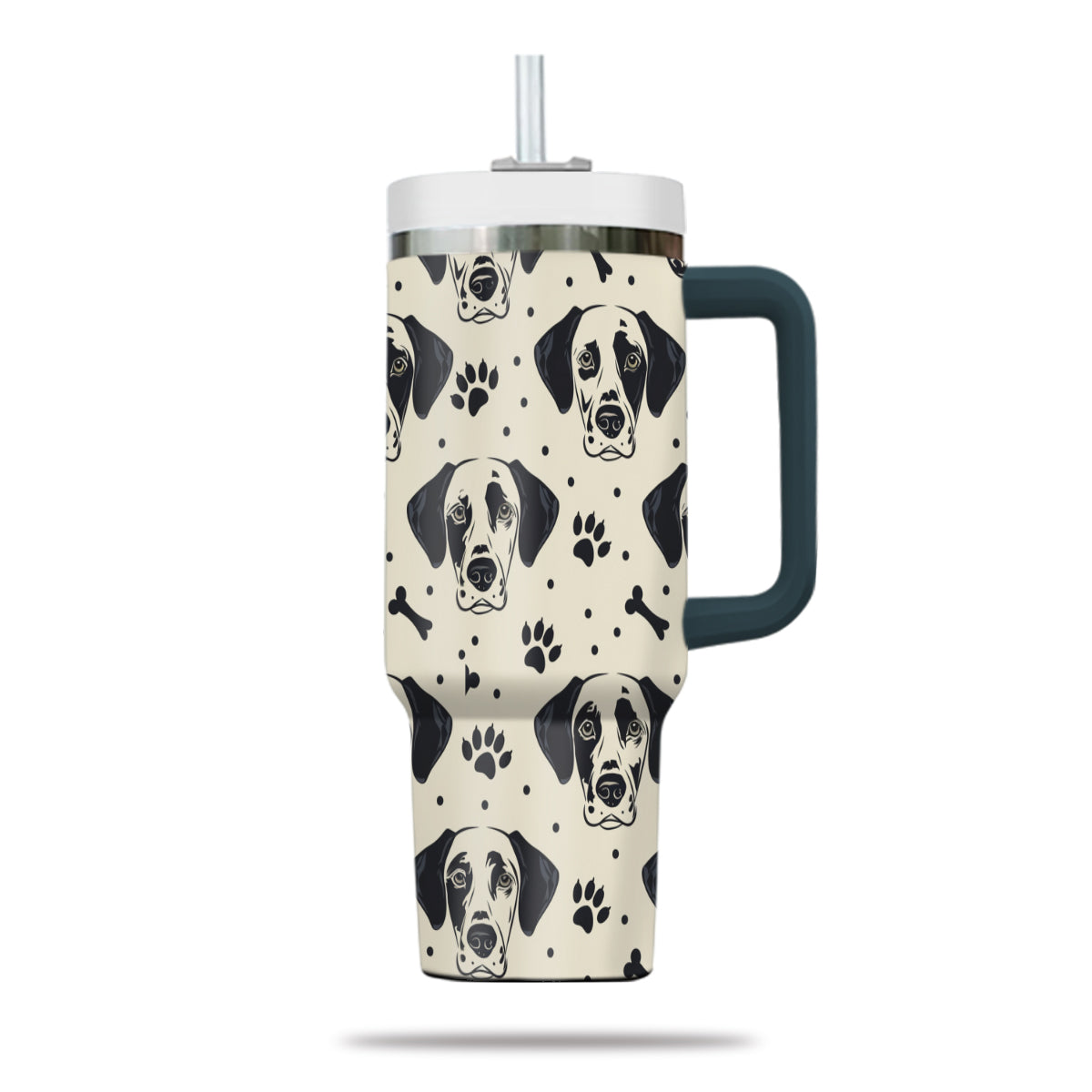 Cute Dalmatian Tumbler 40oz With Handle, Dalmatian Pattern 40oz Tumbler, Dog Paw Photo Tumbler with Straw, Dog Lover Tumbler, Stainless Steel Tumbler, Insulated Tumbler