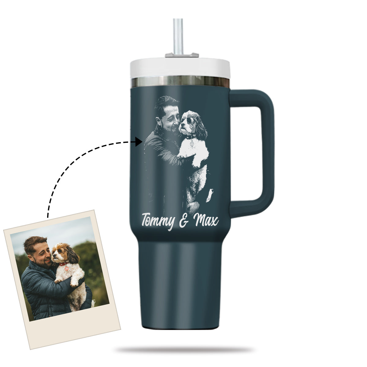 Custom Pet Photo Tumbler 40oz With Handle, Dog Photo Tumbler, Puppies Tumbler with Straw, Dog Lover Tumbler, Favorite Pet Tumbler, Stainless Steel Tumbler, Insulated Tumbler, Pet Photo Gift with Custom Pet Image 05