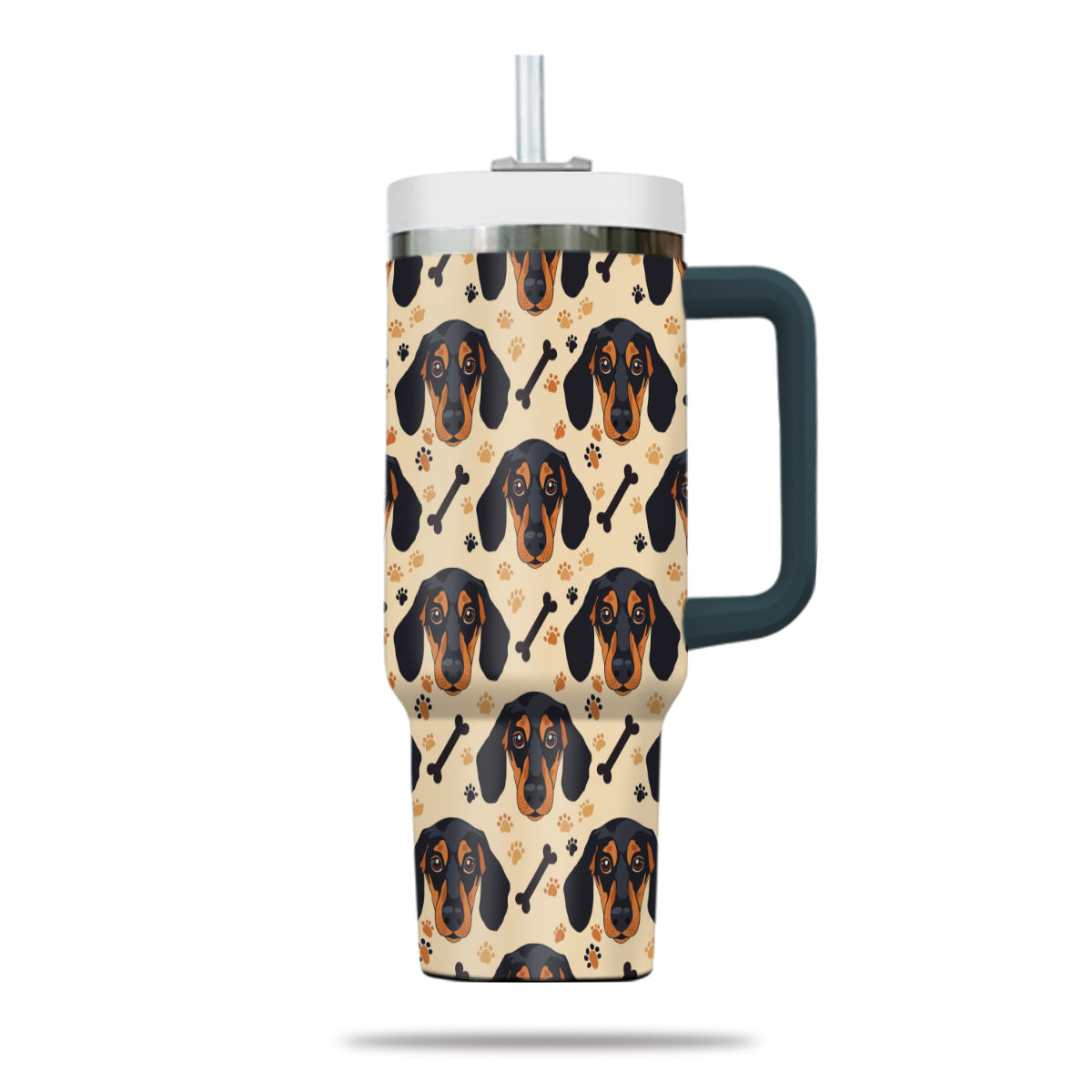 Cute Dachshund Tumbler 40oz With Handle, Dachshund Pattern 40oz Tumbler, Dog Paw Photo Tumbler with Straw, Dog Lover Tumbler, Stainless Steel Tumbler, Insulated Tumbler