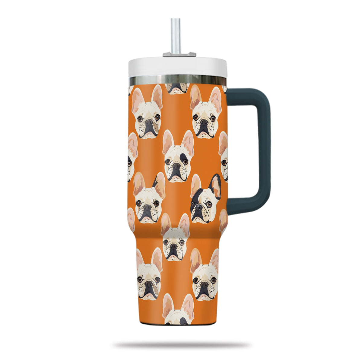 Cute French Bulldog Tumbler 40oz With Handle, French Bulldog Pattern 40oz Tumbler, Dog Paw Photo Tumbler with Straw, Dog Lover Tumbler, Stainless Steel Tumbler, Insulated Tumbler 03