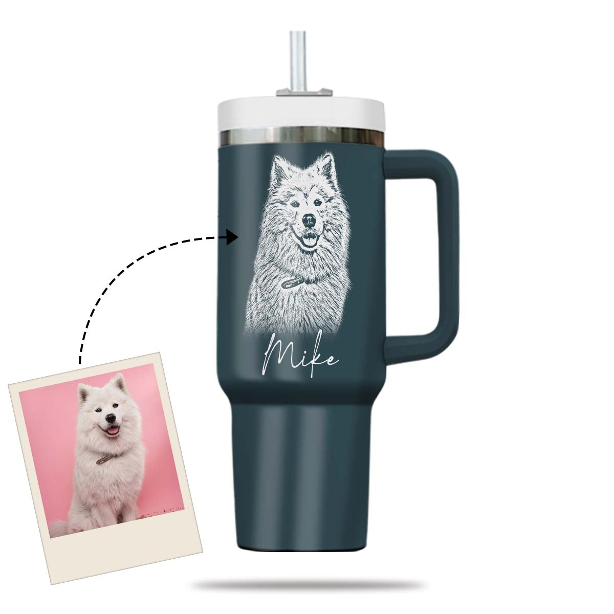 Custom Pet Photo Tumbler 40oz With Handle, Dog Photo Tumbler, Puppies Tumbler with Straw, Dog Lover Tumbler, Favorite Pet Tumbler, Stainless Steel Tumbler, Insulated Tumbler, Pet Photo Gift with Custom Pet Image 06