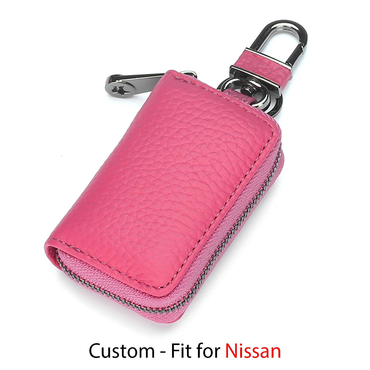 Car Key Cover, Custom For Your Cars, Genuine Leather Car Smart Key Chain Coin Holder Metal Hook and Keyring Wallet Zipper Bag, Car Accessories NS13989