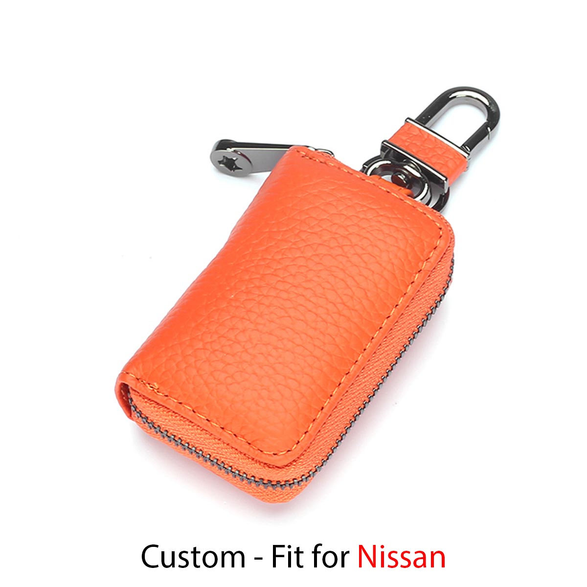 Car Key Cover, Custom For Your Cars, Genuine Leather Car Smart Key Chain Coin Holder Metal Hook and Keyring Wallet Zipper Bag, Car Accessories NS13989