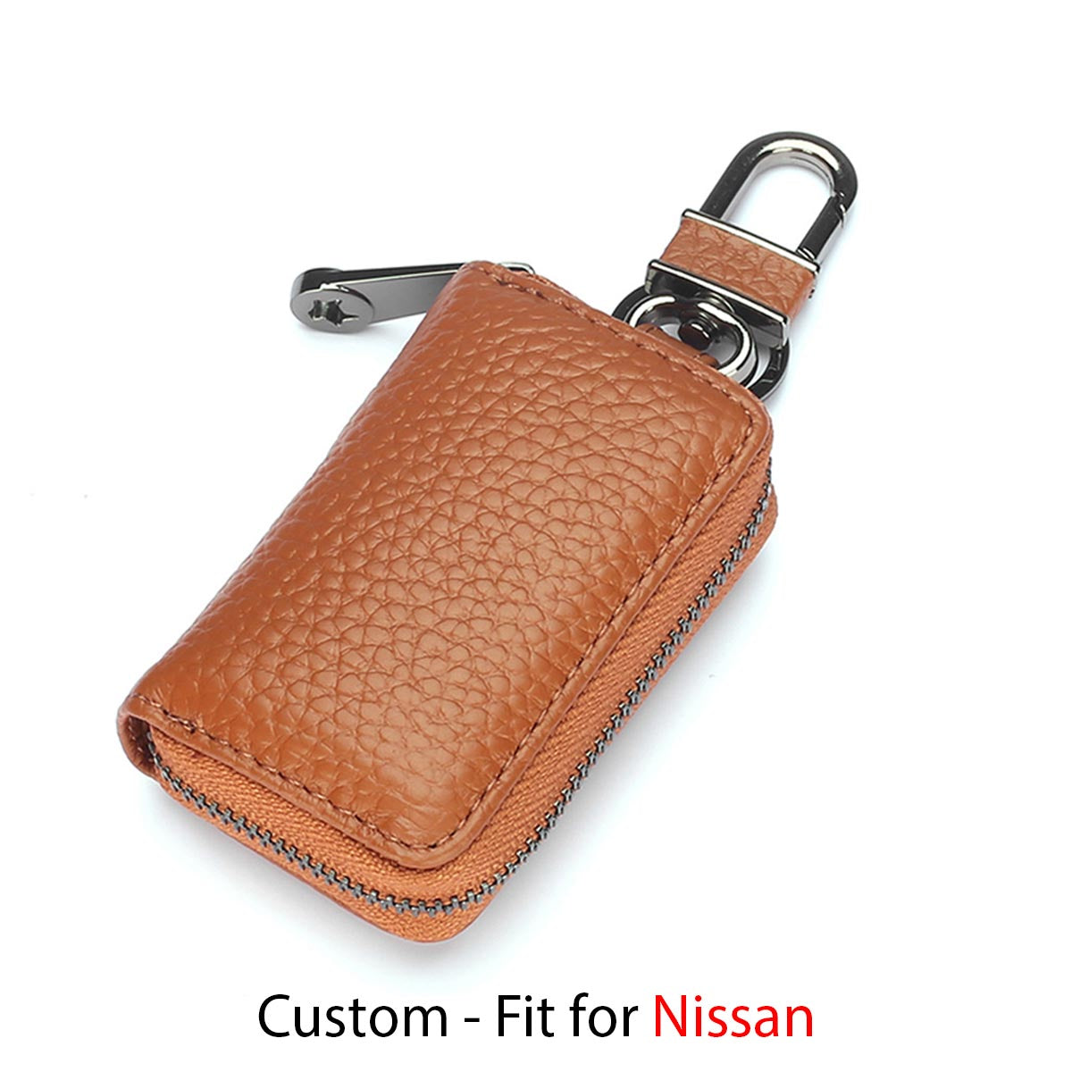 Car Key Cover, Custom For Your Cars, Genuine Leather Car Smart Key Chain Coin Holder Metal Hook and Keyring Wallet Zipper Bag, Car Accessories NS13989