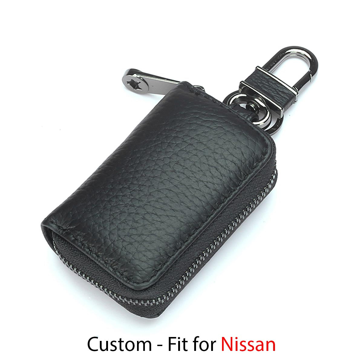 Car Key Cover, Custom For Your Cars, Genuine Leather Car Smart Key Chain Coin Holder Metal Hook and Keyring Wallet Zipper Bag, Car Accessories NS13989