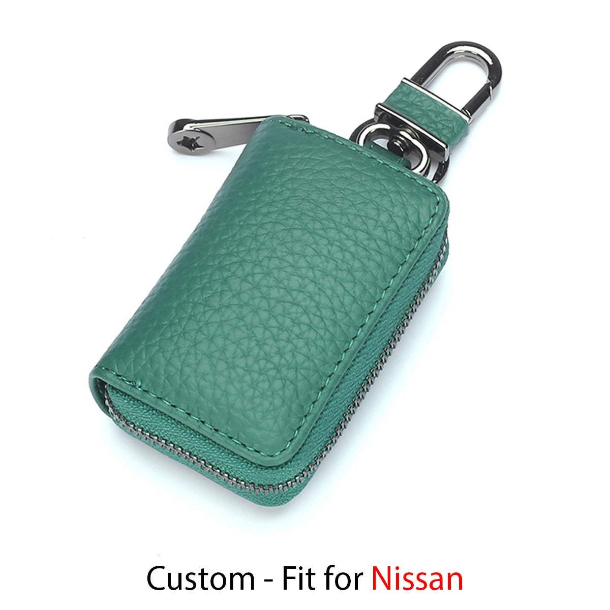 Car Key Cover, Custom For Your Cars, Genuine Leather Car Smart Key Chain Coin Holder Metal Hook and Keyring Wallet Zipper Bag, Car Accessories NS13989