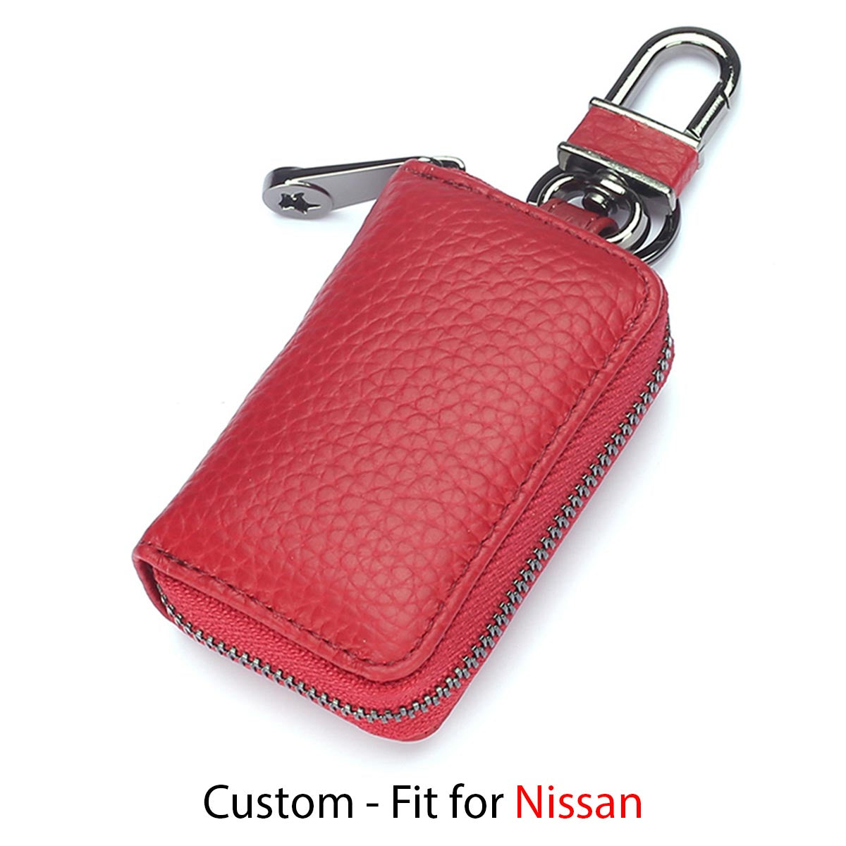 Car Key Cover, Custom For Your Cars, Genuine Leather Car Smart Key Chain Coin Holder Metal Hook and Keyring Wallet Zipper Bag, Car Accessories NS13989