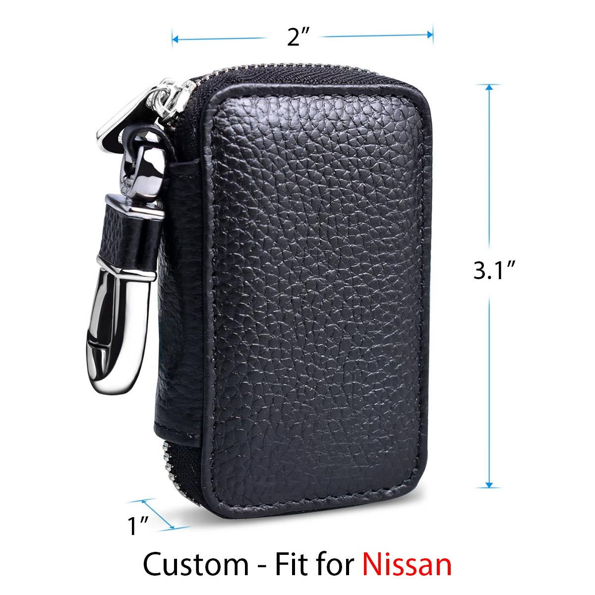 Car Key Cover, Custom For Your Cars, Genuine Leather Car Smart Key Chain Coin Holder Metal Hook and Keyring Wallet Zipper Bag, Car Accessories NS13989