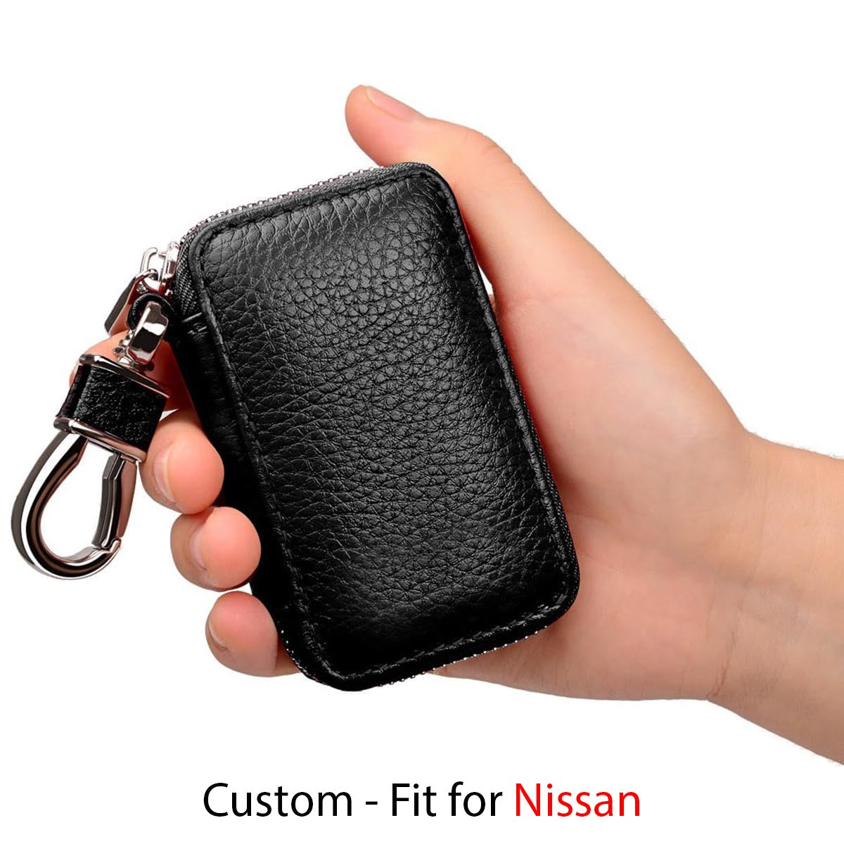 Car Key Cover, Custom For Your Cars, Genuine Leather Car Smart Key Chain Coin Holder Metal Hook and Keyring Wallet Zipper Bag, Car Accessories NS13989