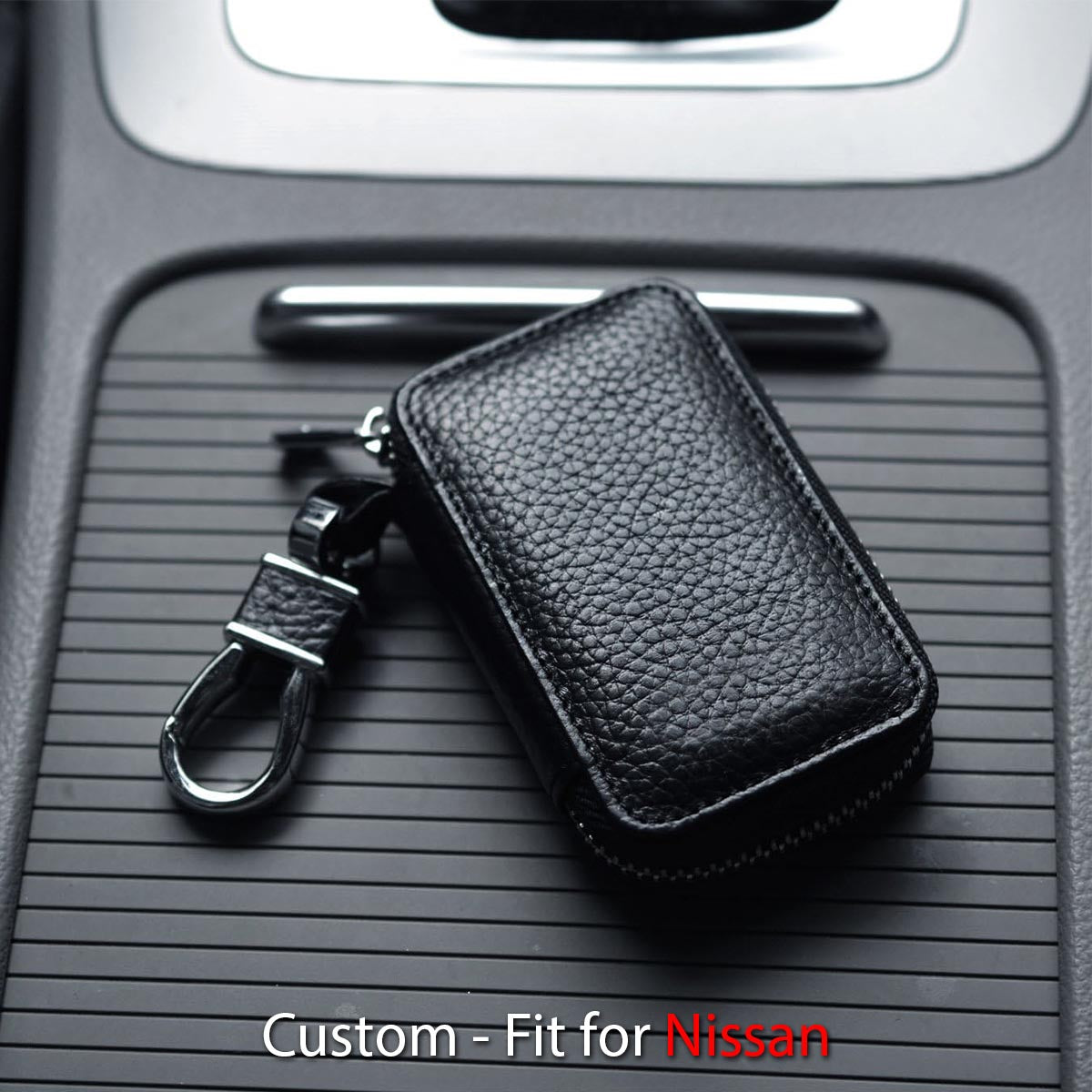 Car Key Cover, Custom For Your Cars, Genuine Leather Car Smart Key Chain Coin Holder Metal Hook and Keyring Wallet Zipper Bag, Car Accessories NS13989