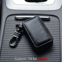 Thumbnail for Car Key Cover, Custom For Your Cars, Genuine Leather Car Smart Key Chain Coin Holder Metal Hook and Keyring Wallet Zipper Bag, Car Accessories NS13989