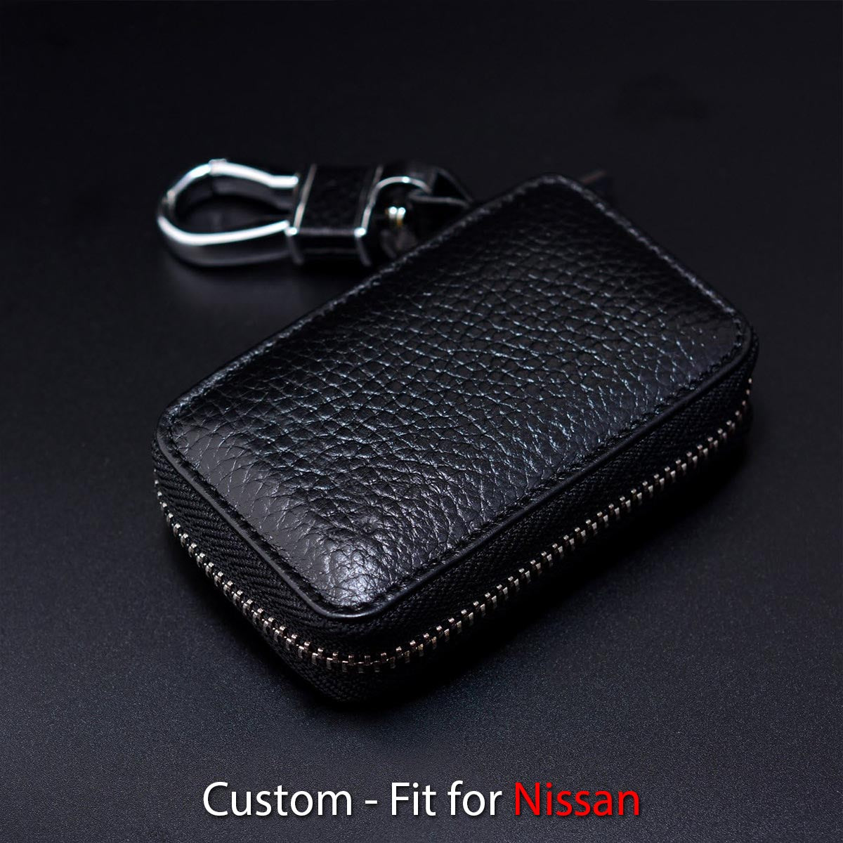 Car Key Cover, Custom For Your Cars, Genuine Leather Car Smart Key Chain Coin Holder Metal Hook and Keyring Wallet Zipper Bag, Car Accessories NS13989