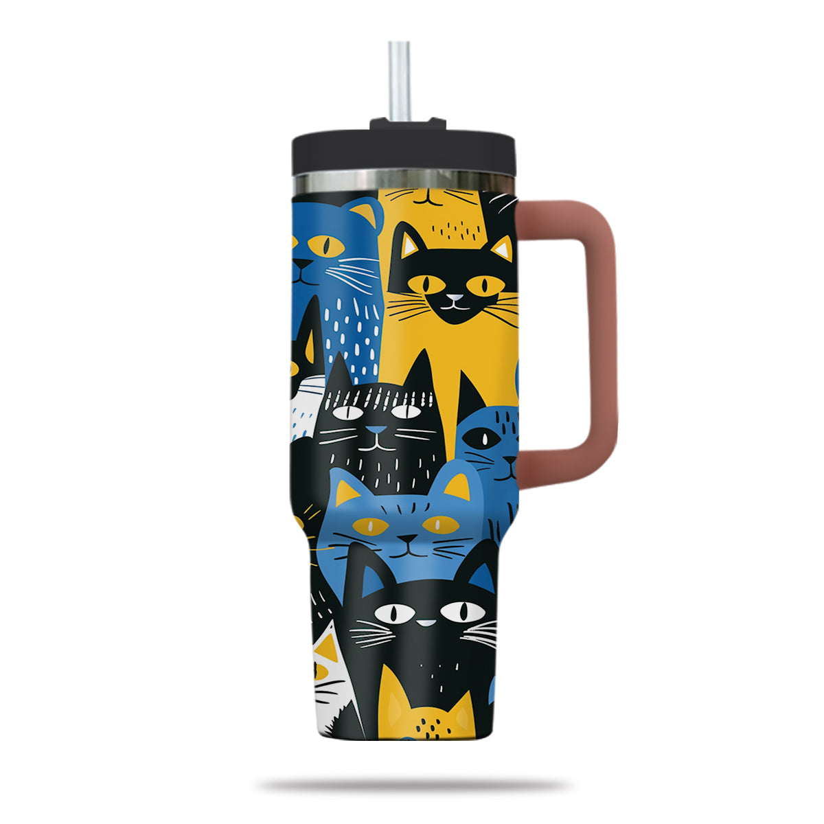 Cute Cat Tumbler 40oz With Handle, Cat Pattern 40oz Tumbler, Cat Lover Tumbler 40oz, Stainless Steel Tumbler, Insulated Tumbler 29