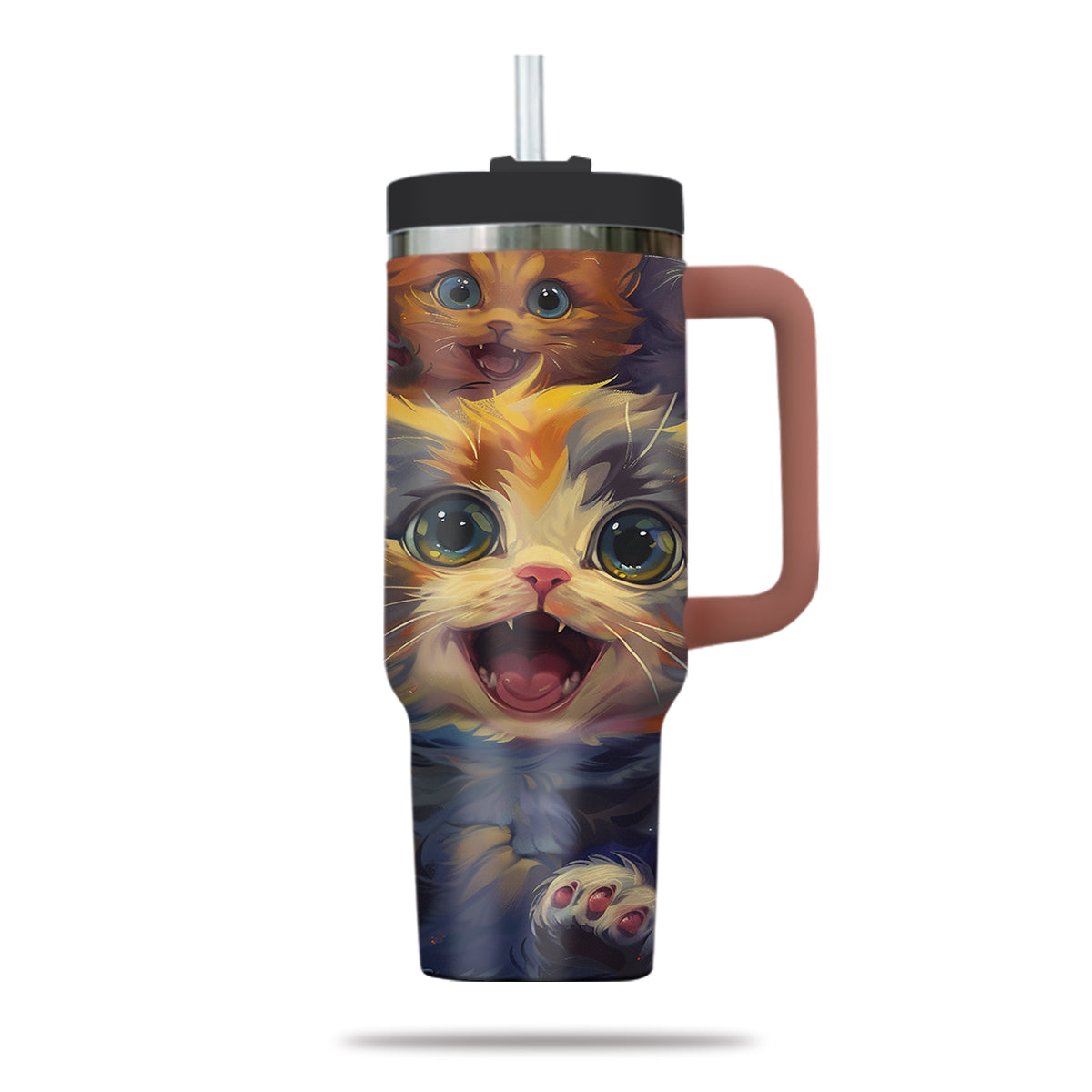 Cute Cat Tumbler 40oz With Handle, Cat Pattern 40oz Tumbler, Cat Lover Tumbler 40oz, Stainless Steel Tumbler, Insulated Tumbler 22