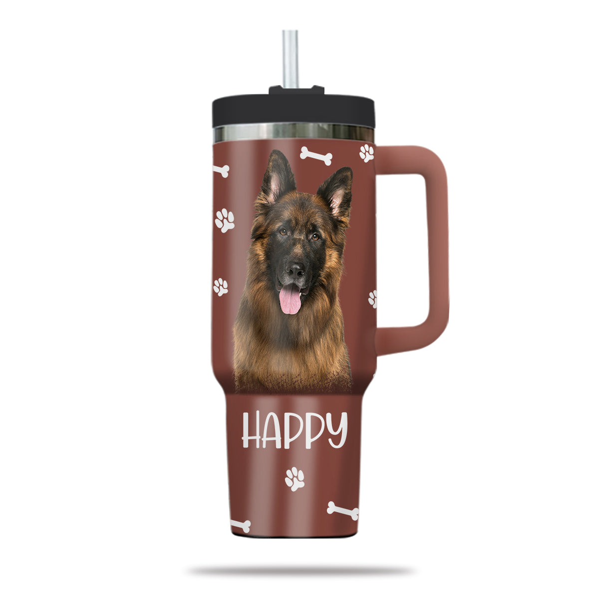 Custom Pet Photo Tumbler 40oz With Handle, Watercolor Pet Portrait From Photo Tumbler,  Personalized Dog Face Photo Tumbler with Straw, Dog Lover Tumbler, Stainless Steel Tumbler, Insulated Tumbler 15