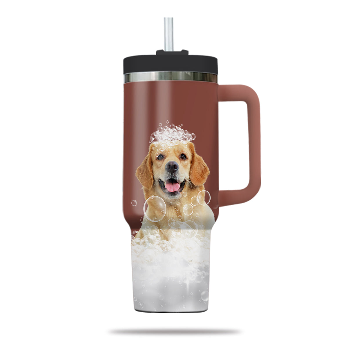 Custom Pet Portrait Photo Tumbler 40oz With Handle, Animal in Tub, Funny Bathroom Art, Dog In Bathtub Print, Puppies Tumbler with Straw, Dog Lover Tumbler, Stainless Steel Tumbler, Insulated Tumbler 19