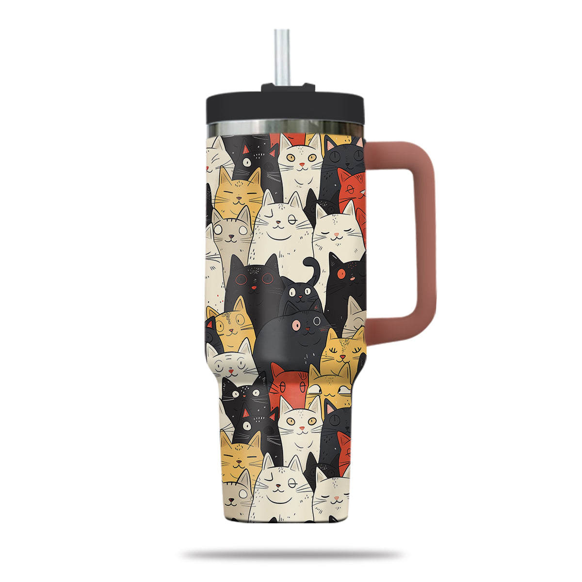 Cute Cat Tumbler 40oz With Handle, Cat Pattern 40oz Tumbler, Cat Lover Tumbler 40oz, Stainless Steel Tumbler, Insulated Tumbler 21