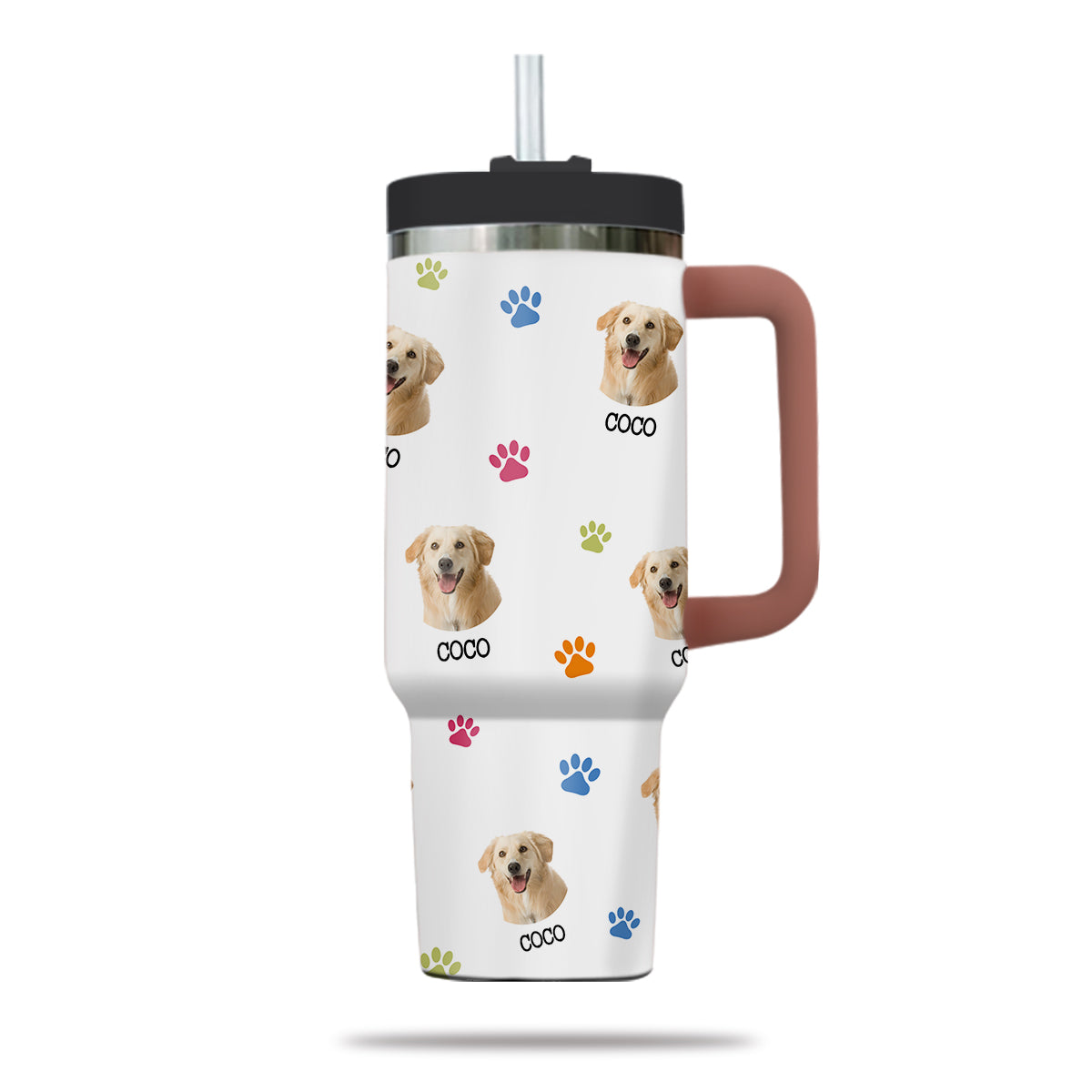 Custom Pet Photo Tumbler 40oz With Handle, Just A Girl Who Loves Dogs: Personalized Cute Dog Gifts for Dog Mom, Pets, Paw Prints , Puppies Tumbler with Straw, Dog Lover Tumbler, Favorite Pet Tumbler, Stainless Steel Tumbler, Insulated Tumbler 09