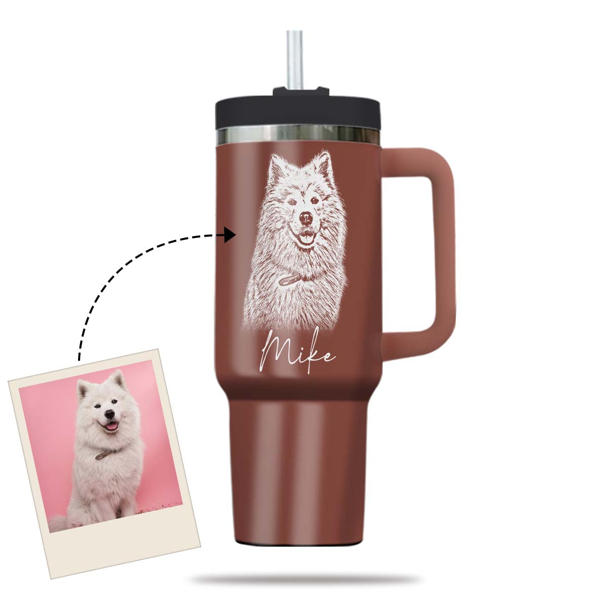 Custom Pet Photo Tumbler 40oz With Handle, Dog Photo Tumbler, Puppies Tumbler with Straw, Dog Lover Tumbler, Favorite Pet Tumbler, Stainless Steel Tumbler, Insulated Tumbler, Pet Photo Gift with Custom Pet Image 06