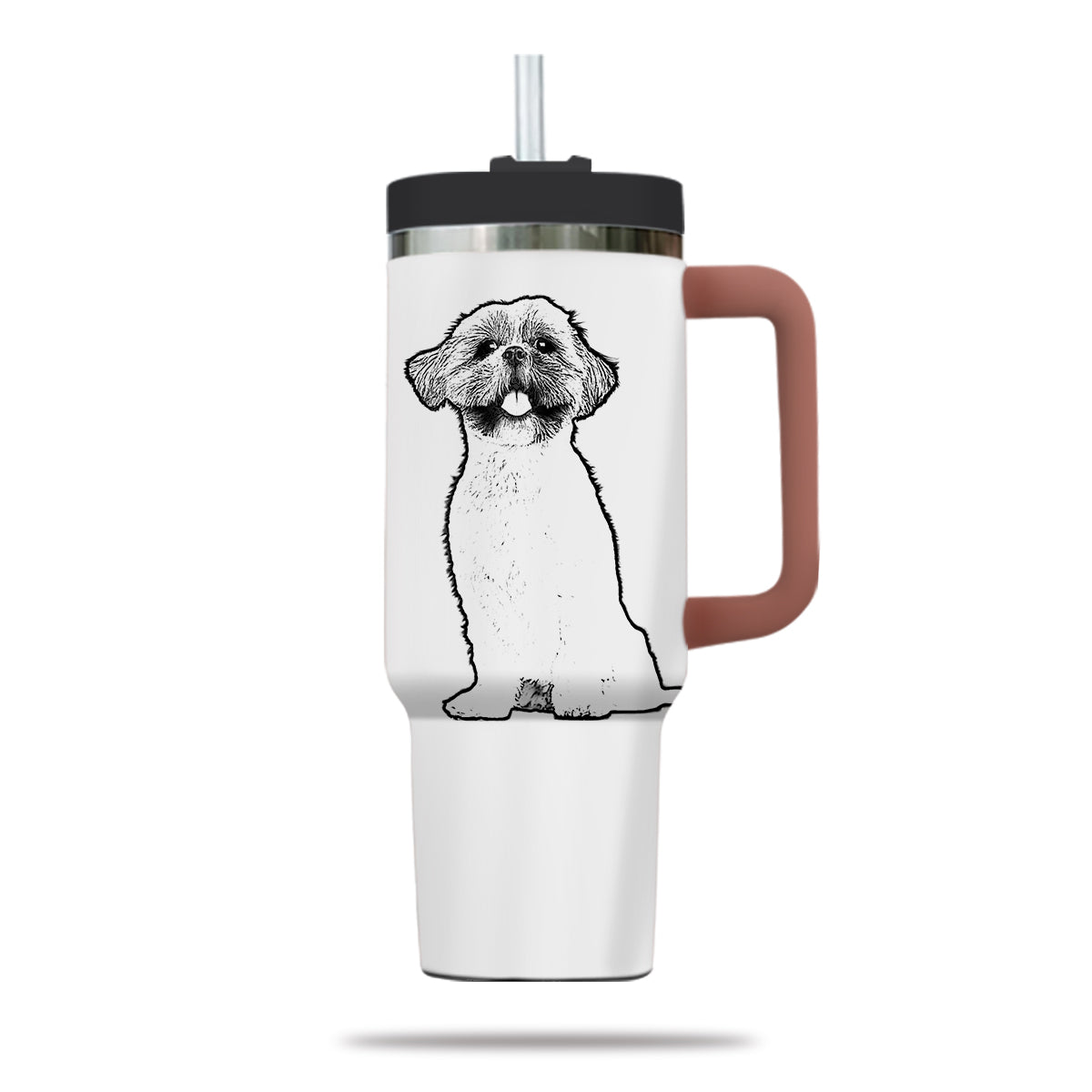 Custom Pet Photo Tumbler 40oz With Handle, Line Drawing Photo Tumbler, Line Art, Puppies Tumbler with Straw, Dog Lover Tumbler, Stainless Steel Tumbler, Insulated Tumbler, Pet Photo Gift with Custom Pet Image, Custom Pet Art, Pet Drawing 12