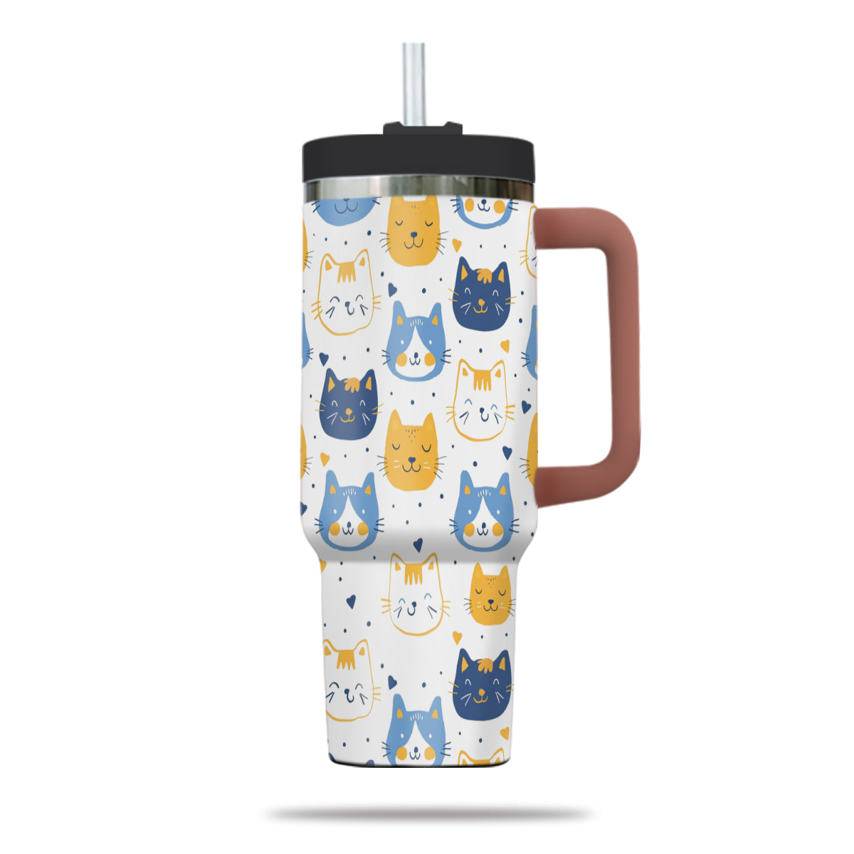 Cute Cat Tumbler 40oz With Handle, Cat Pattern 40oz Tumbler, Cat Lover Tumbler 40oz, Stainless Steel Tumbler, Insulated Tumbler 17