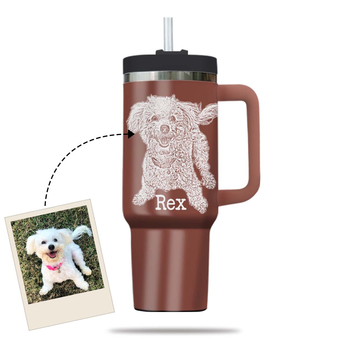 Custom Pet Photo Tumbler 40oz With Handle, Dog Photo Tumbler, Puppies Tumbler with Straw, Dog Lover Tumbler, Favorite Pet Tumbler, Stainless Steel Tumbler, Insulated Tumbler, Pet Photo Gift with Custom Pet Image 07