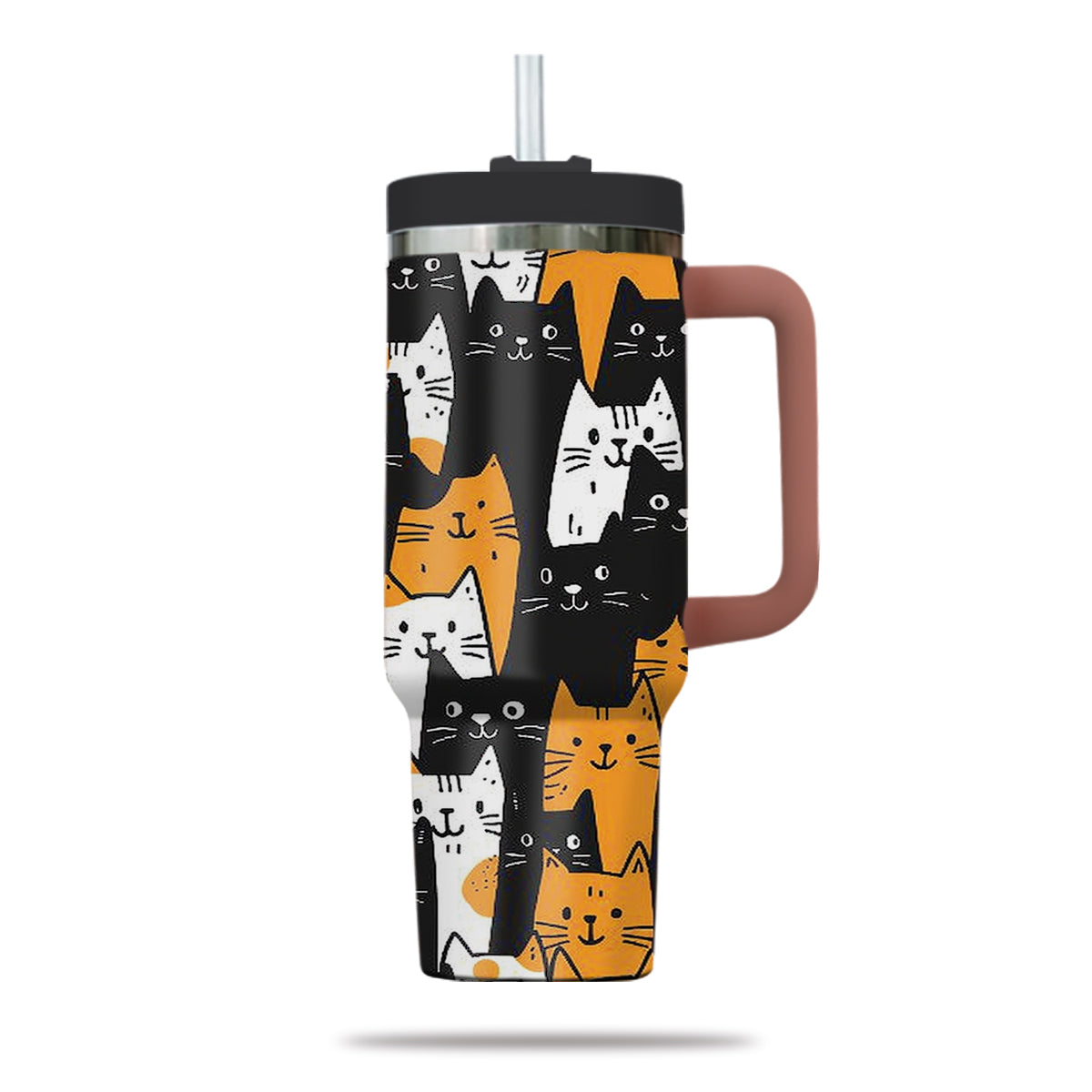 Cute Cat Tumbler 40oz With Handle, Cat Pattern 40oz Tumbler, Cat Lover Tumbler 40oz, Stainless Steel Tumbler, Insulated Tumbler 28