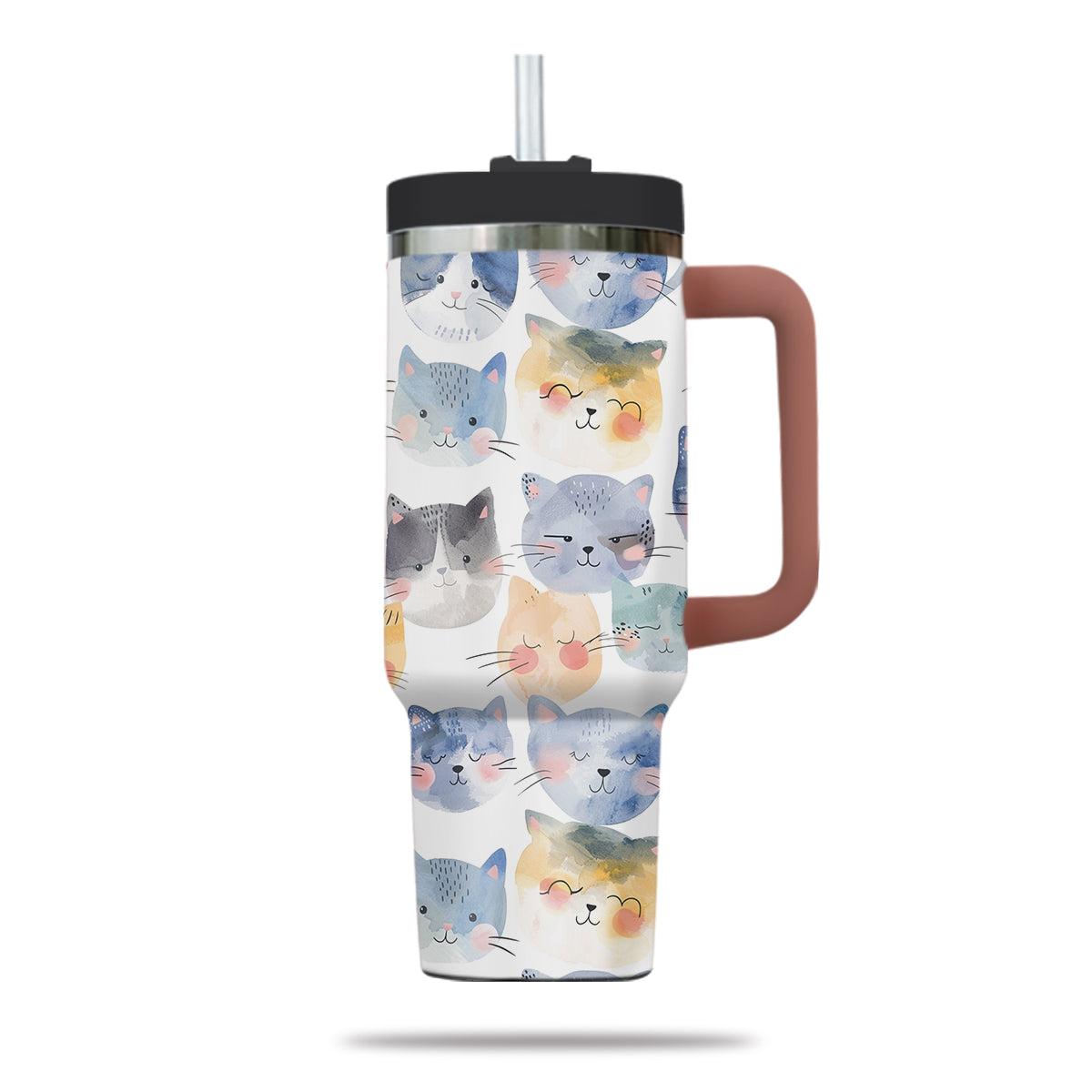 Cute Cat Tumbler 40oz With Handle, Cat Pattern 40oz Tumbler, Cat Lover Tumbler 40oz, Stainless Steel Tumbler, Insulated Tumbler 18