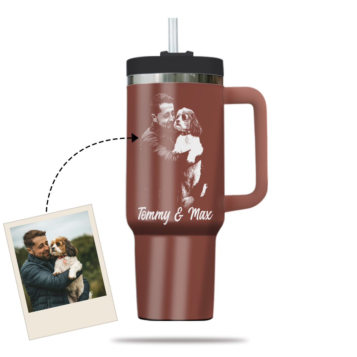 Custom Pet Photo Tumbler 40oz With Handle, Dog Photo Tumbler, Puppies Tumbler with Straw, Dog Lover Tumbler, Favorite Pet Tumbler, Stainless Steel Tumbler, Insulated Tumbler, Pet Photo Gift with Custom Pet Image 05