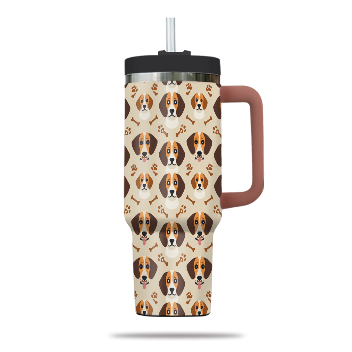 Cute Beagle Tumbler 40oz With Handle, Beagle Pattern 40oz Tumbler, Dog Paw Photo Tumbler with Straw, Dog Lover Tumbler, Stainless Steel Tumbler, Insulated Tumbler