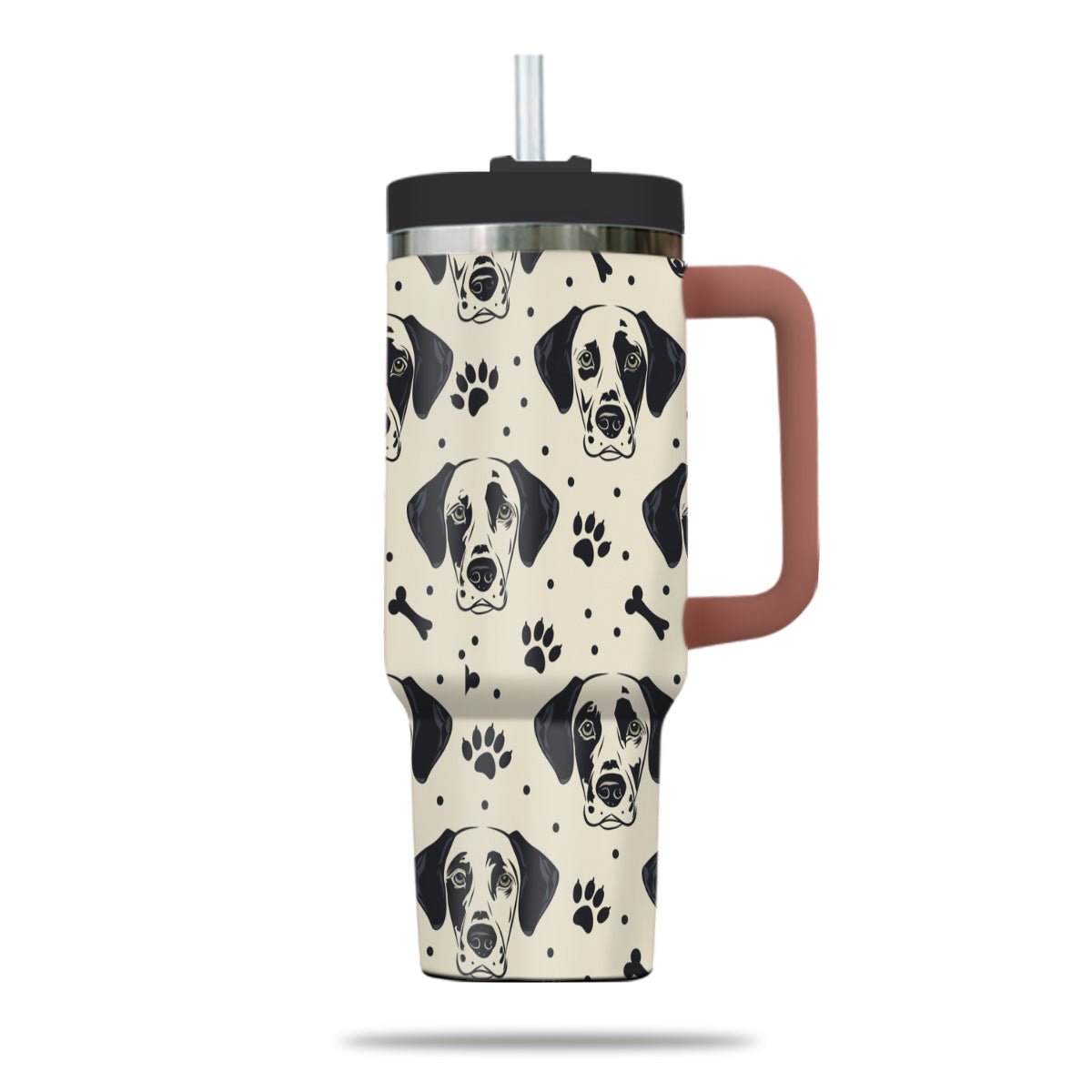 Cute Dalmatian Tumbler 40oz With Handle, Dalmatian Pattern 40oz Tumbler, Dog Paw Photo Tumbler with Straw, Dog Lover Tumbler, Stainless Steel Tumbler, Insulated Tumbler