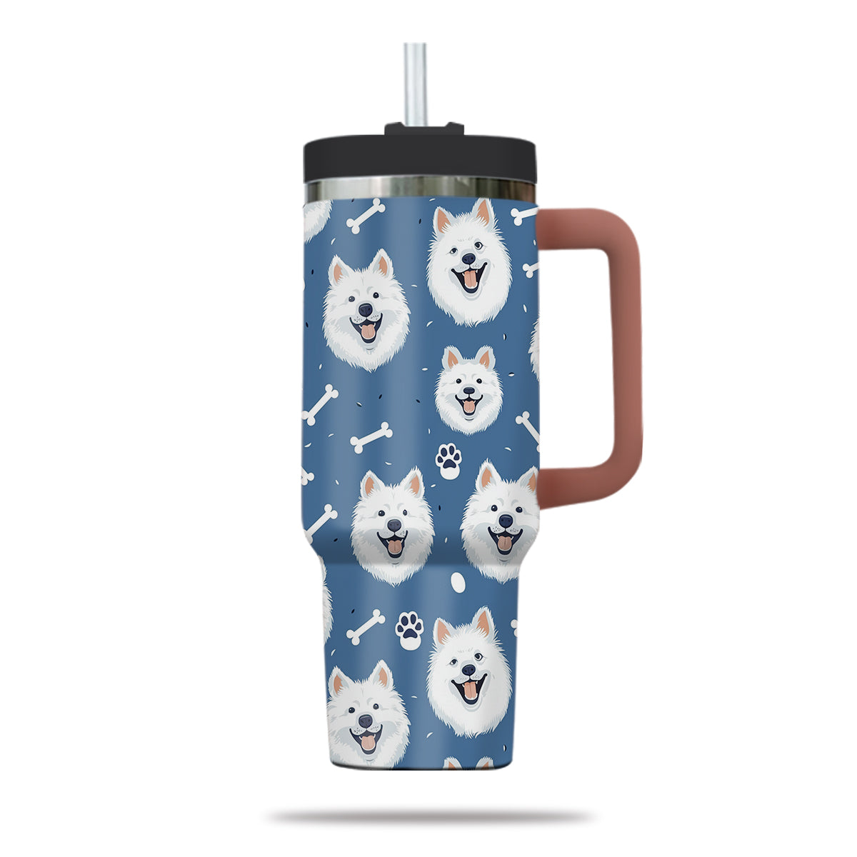 Cute Samoyed Tumbler 40oz With Handle, Samoyed Pattern 40oz Tumbler, Dog Paw Photo Tumbler with Straw, Dog Lover Tumbler, Stainless Steel Tumbler, Insulated Tumbler 01