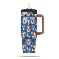 Thumbnail for Cute Bulldog Tumbler 40oz With Handle, Bulldog Pattern 40oz Tumbler, Dog Paw Photo Tumbler with Straw, Dog Lover Tumbler, Stainless Steel Tumbler, Insulated Tumbler