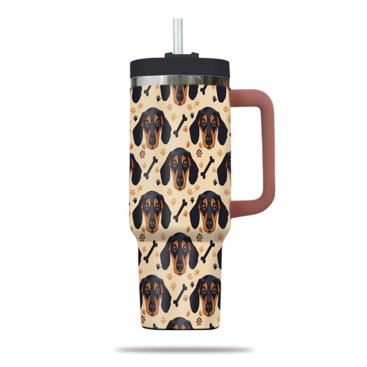 Cute Dachshund Tumbler 40oz With Handle, Dachshund Pattern 40oz Tumbler, Dog Paw Photo Tumbler with Straw, Dog Lover Tumbler, Stainless Steel Tumbler, Insulated Tumbler