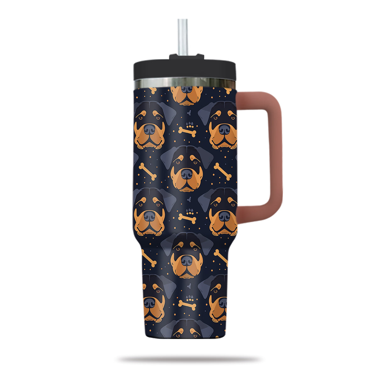 Cute Rottweiler Tumbler 40oz With Handle, Rottweiler Pattern 40oz Tumbler, Dog Paw Photo Tumbler with Straw, Dog Lover Tumbler, Stainless Steel Tumbler, Insulated Tumbler