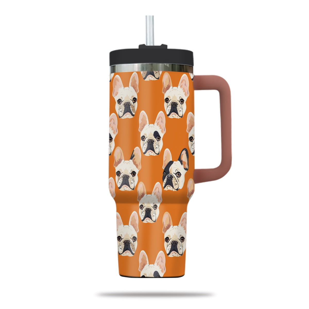 Cute French Bulldog Tumbler 40oz With Handle, French Bulldog Pattern 40oz Tumbler, Dog Paw Photo Tumbler with Straw, Dog Lover Tumbler, Stainless Steel Tumbler, Insulated Tumbler 03