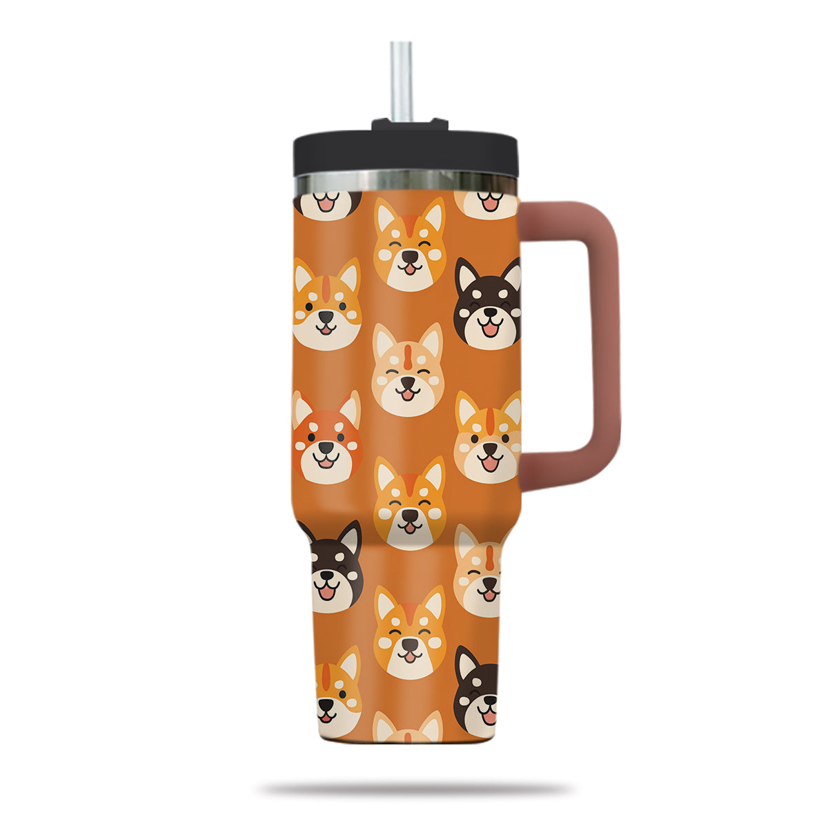 Cute Shiba Tumbler 40oz With Handle, Shiba Pattern 40oz Tumbler, Dog Paw Photo Tumbler with Straw, Dog Lover Tumbler, Stainless Steel Tumbler, Insulated Tumbler 02