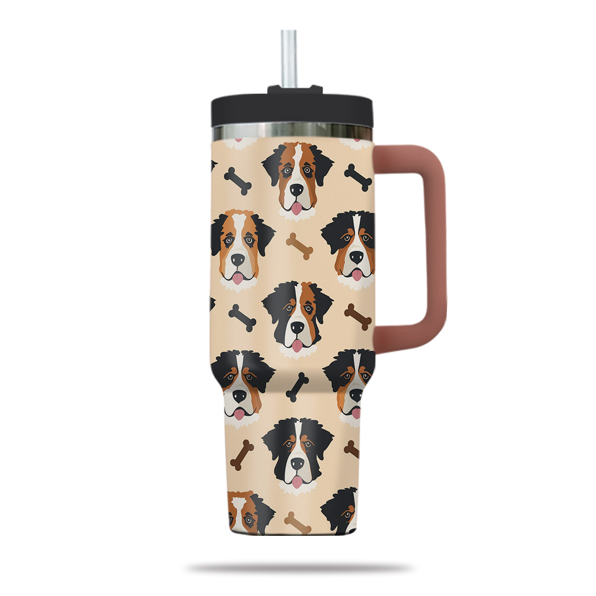 Cute St. Bernard Tumbler 40oz With Handle, St. Bernard Pattern 40oz Tumbler, Dog Paw Photo Tumbler with Straw, Dog Lover Tumbler, Stainless Steel Tumbler, Insulated Tumbler