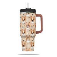 Thumbnail for Cute Corgi Tumbler 40oz With Handle, Corgi Pattern 40oz Tumbler, Dog Paw Photo Tumbler with Straw, Dog Lover Tumbler, Stainless Steel Tumbler, Insulated Tumbler