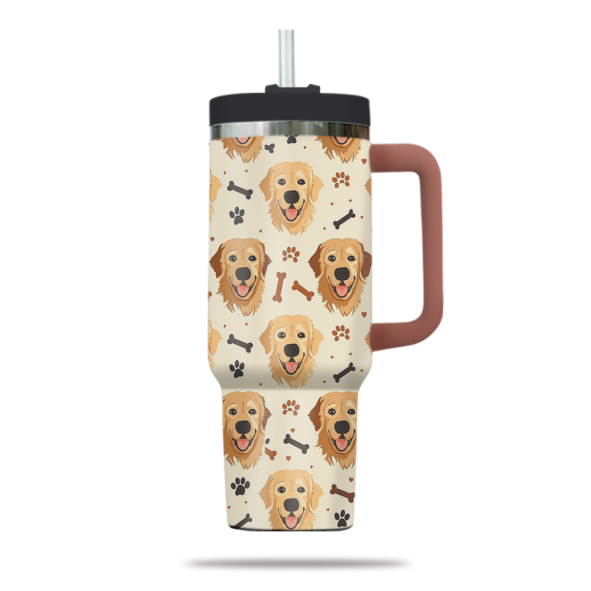 Cute Golden Retriever Tumbler 40oz With Handle, Golden Retriever Pattern 40oz Tumbler, Dog Paw Photo Tumbler with Straw, Dog Lover Tumbler, Stainless Steel Tumbler, Insulated Tumbler