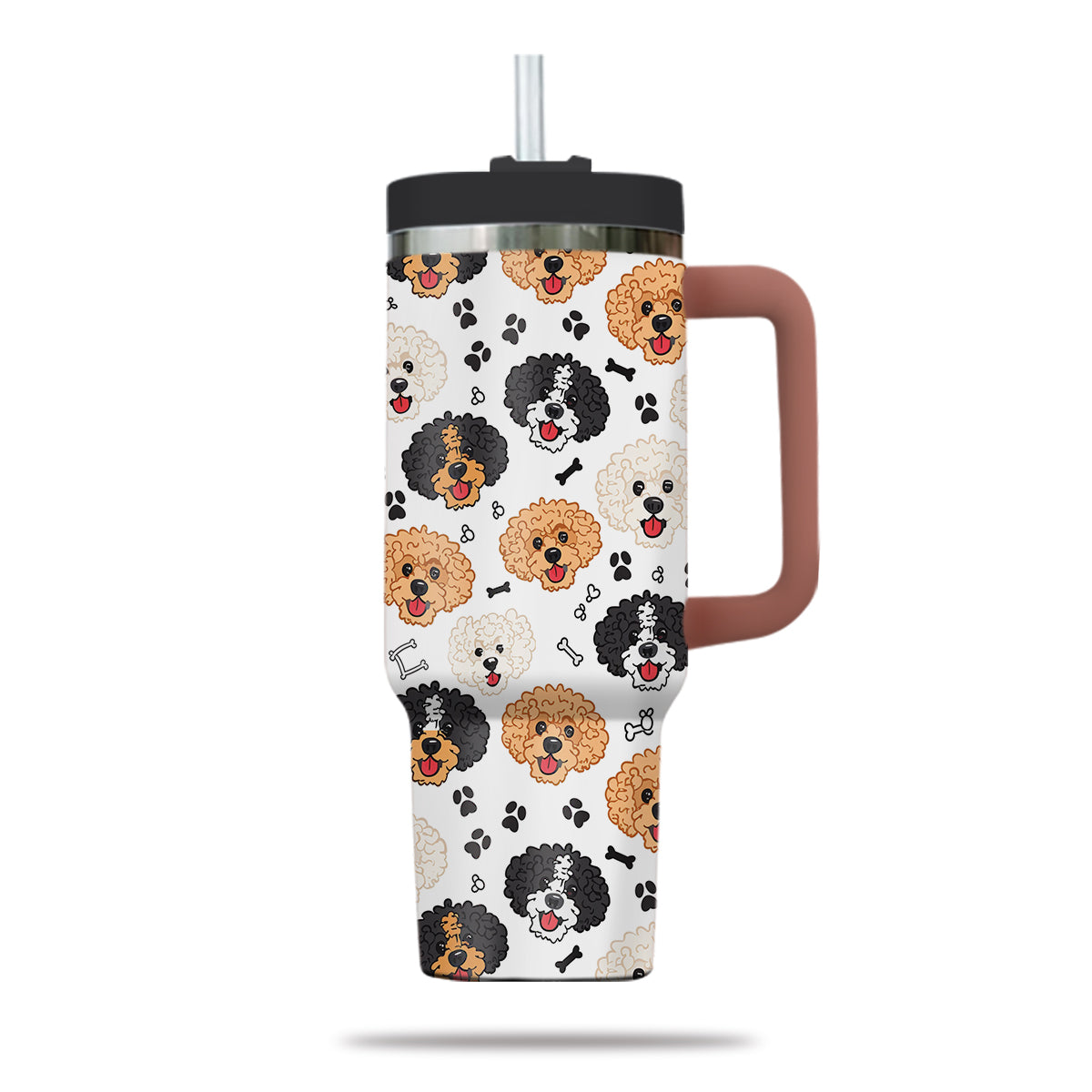 Cute Poodle Tumbler 40oz With Handle, Poodle Pattern 40oz Tumbler, Dog Paw Photo Tumbler with Straw, Dog Lover Tumbler, Stainless Steel Tumbler, Insulated Tumbler 02