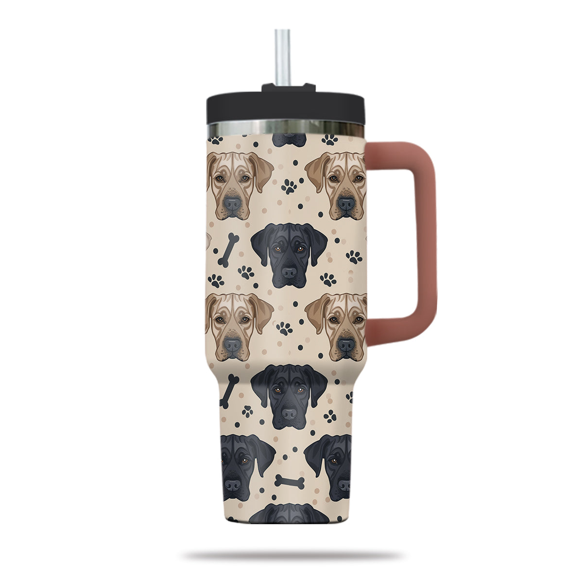 Cute Labrador Retriever Tumbler 40oz With Handle, Labrador Retriever Pattern 40oz Tumbler, Dog Paw Photo Tumbler with Straw, Dog Lover Tumbler, Stainless Steel Tumbler, Insulated Tumbler