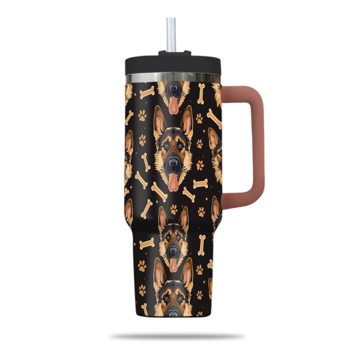 Cute German Shepherd Tumbler 40oz With Handle, German Shepherd Pattern 40oz Tumbler, Dog Paw Photo Tumbler with Straw, Dog Lover Tumbler, Stainless Steel Tumbler, Insulated Tumbler