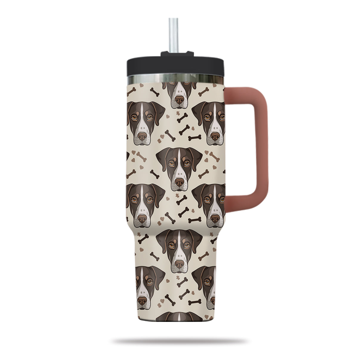 Cute German Shorthaired Pointer Tumbler 40oz With Handle, German Shorthaired Pointer Pattern 40oz Tumbler, Dog Paw Photo Tumbler with Straw, Dog Lover Tumbler, Stainless Steel Tumbler, Insulated Tumbler