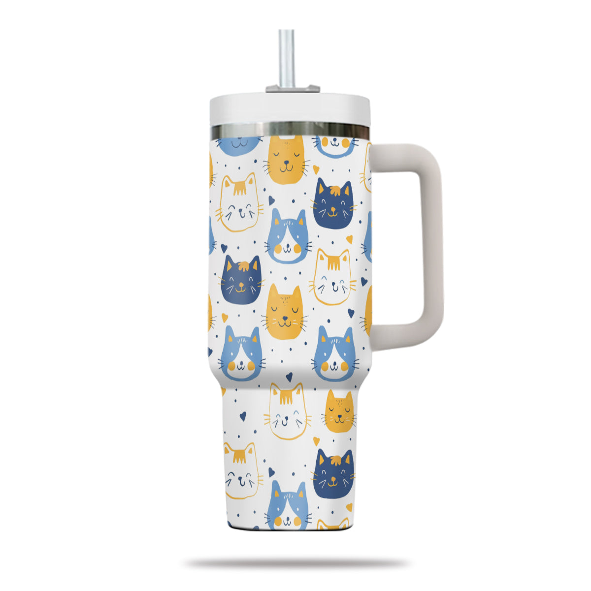 Cute Cat Tumbler 40oz With Handle, Cat Pattern 40oz Tumbler, Cat Lover Tumbler 40oz, Stainless Steel Tumbler, Insulated Tumbler 17