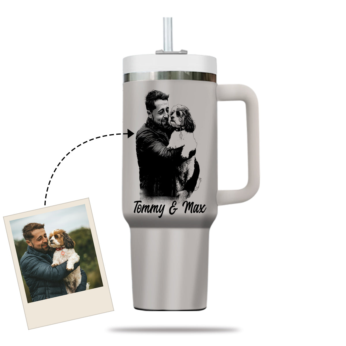 Custom Pet Photo Tumbler 40oz With Handle, Dog Photo Tumbler, Puppies Tumbler with Straw, Dog Lover Tumbler, Favorite Pet Tumbler, Stainless Steel Tumbler, Insulated Tumbler, Pet Photo Gift with Custom Pet Image 05