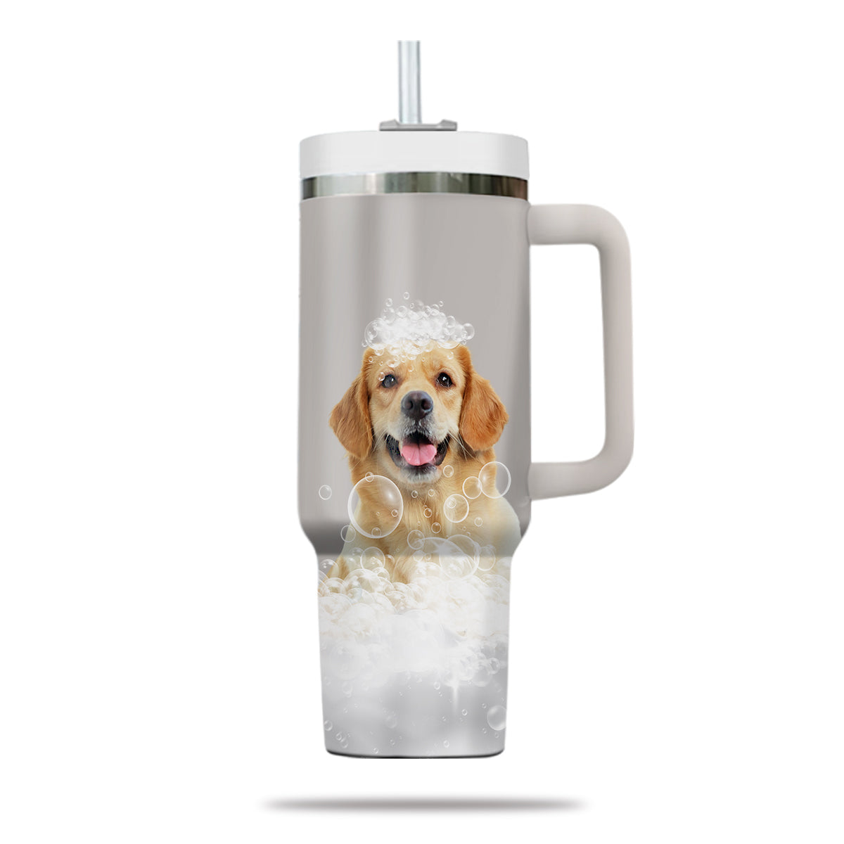 Custom Pet Portrait Photo Tumbler 40oz With Handle, Animal in Tub, Funny Bathroom Art, Dog In Bathtub Print, Puppies Tumbler with Straw, Dog Lover Tumbler, Stainless Steel Tumbler, Insulated Tumbler 19