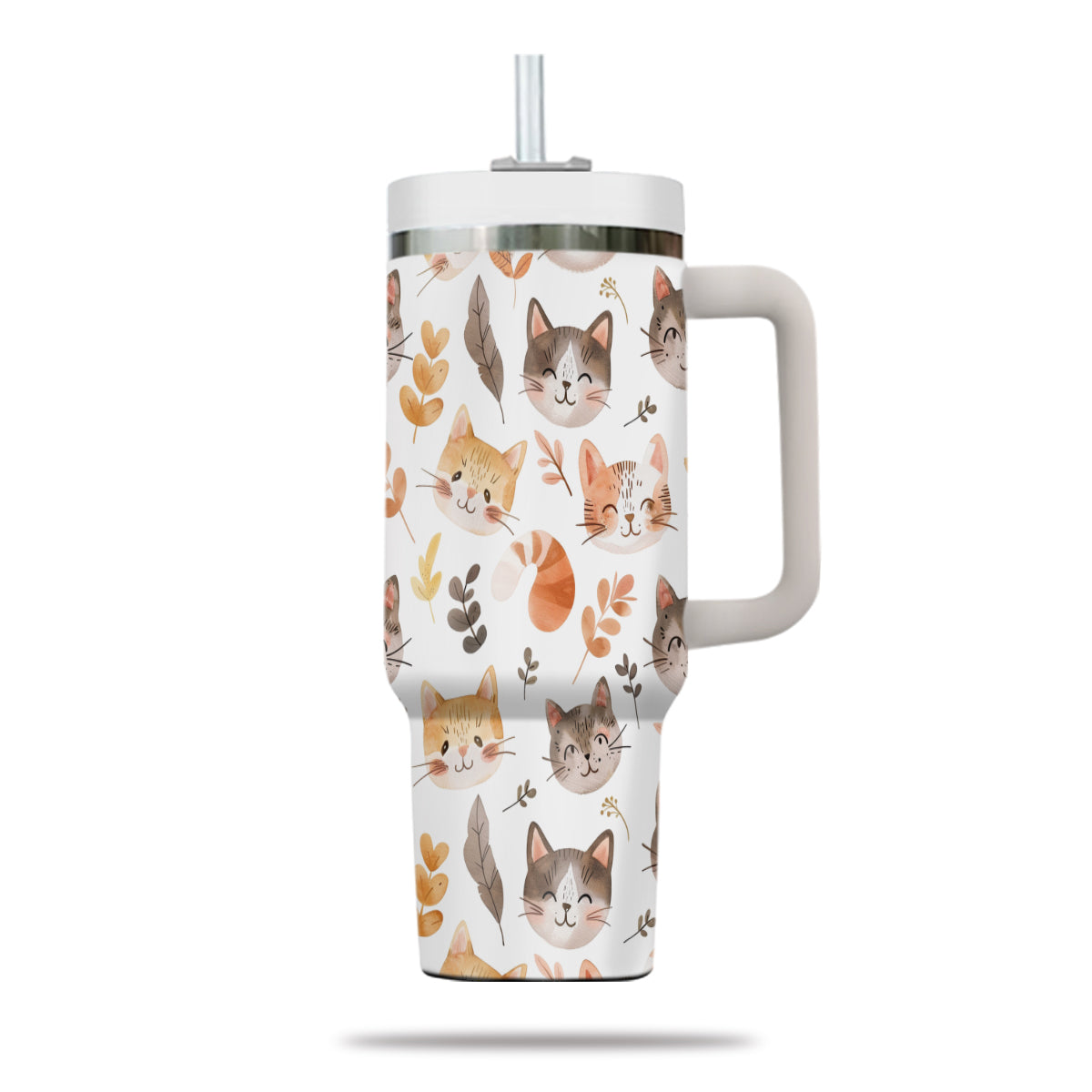 Cute Cat Tumbler 40oz With Handle, Cat Pattern 40oz Tumbler, Cat Lover Tumbler 40oz, Stainless Steel Tumbler, Insulated Tumbler 15